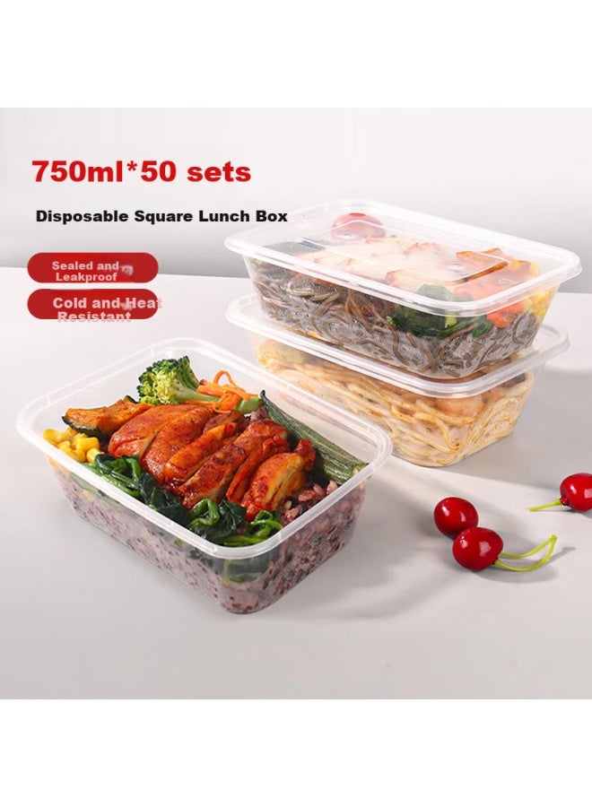 Jiachi Disposable Food Container, Rectangular Plastic Take-Out Box, 50-Pack 750Ml With Lid, For Food Delivery And Takeaway - Image 1