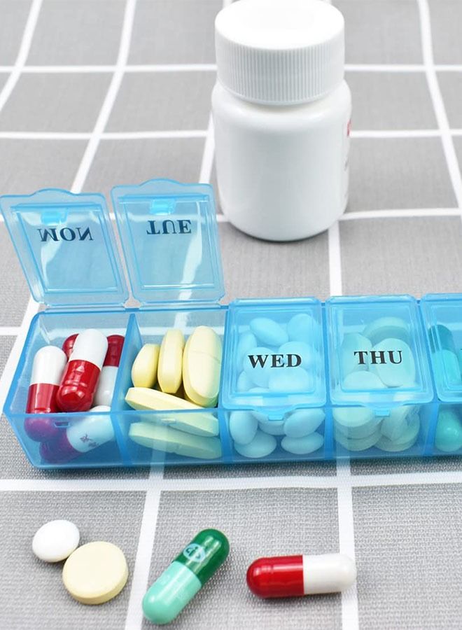 Generic 2 Pcs Weekly Pill Organizer Medicine Holder, Mini Pill Case Week Medication Container for Travel (Blue+White)  - Image 3
