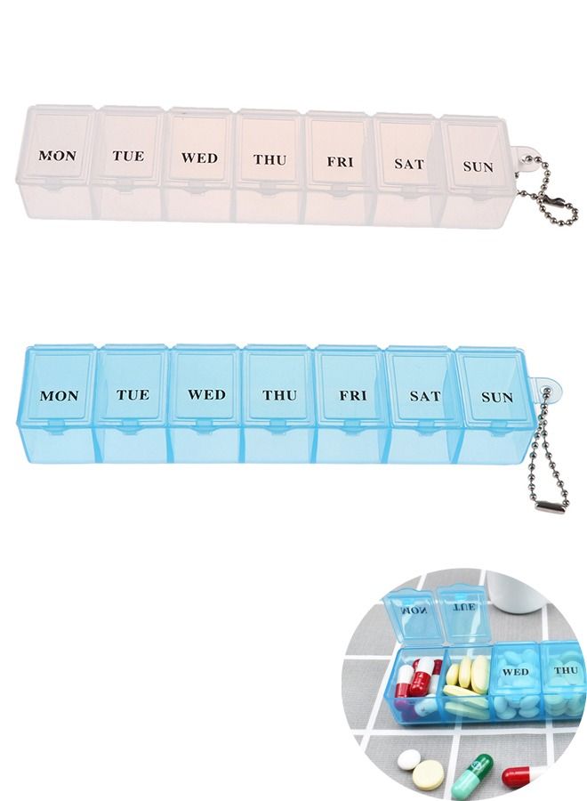 Generic 2 Pcs Weekly Pill Organizer Medicine Holder, Mini Pill Case Week Medication Container for Travel (Blue+White)  - Image 1