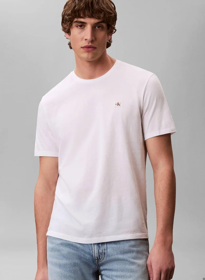 Calvin Klein Jeans Bright White/Plein Air 2 Pack Cotton Badge T-Shirts for Men | Best Price UAE