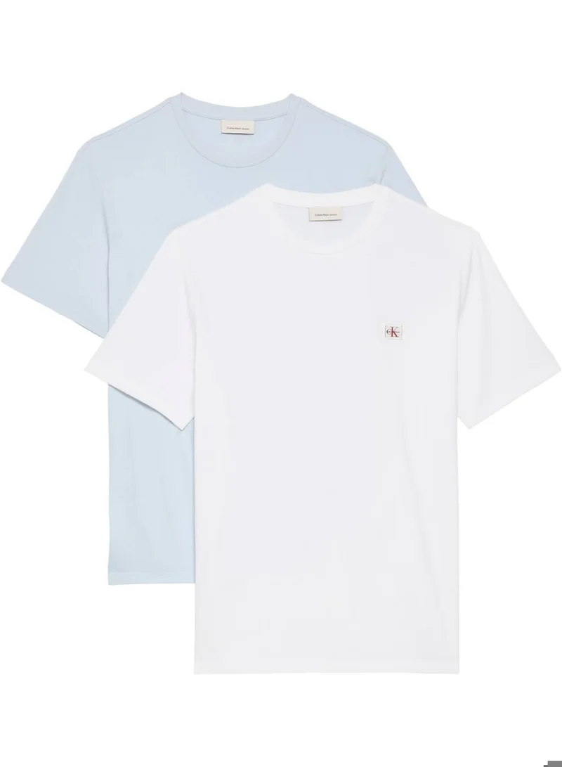 Calvin Klein Jeans Bright White/Plein Air 2 Pack Cotton Badge T-Shirts for Men | Best Price UAE