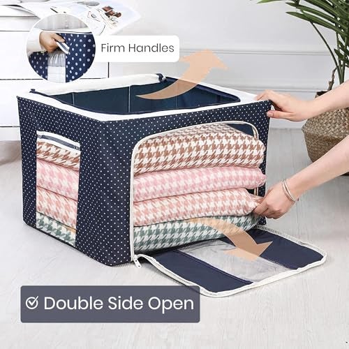 Yellow Weaves Polyester Foldable Cloth Storage Box/Wardrobe Organizer - 66 Ltr, 1 Piece, Blue, 33 Cm, 40 Cm - Image 4