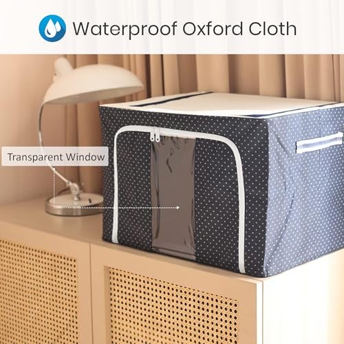 Yellow Weaves Polyester Foldable Cloth Storage Box/Wardrobe Organizer - 66 Ltr, 1 Piece, Blue, 33 Cm, 40 Cm - Image 3