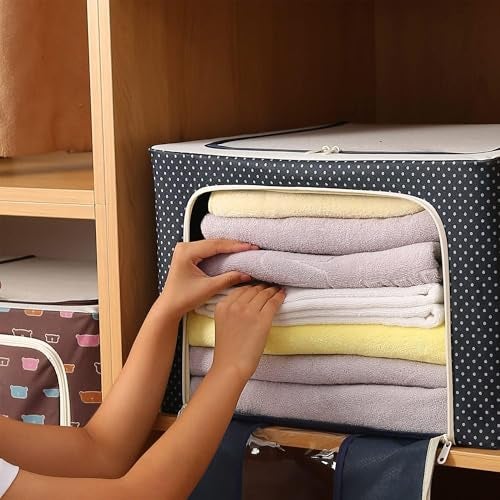 Yellow Weaves Polyester Foldable Cloth Storage Box/Wardrobe Organizer - 66 Ltr, 1 Piece, Blue, 33 Cm, 40 Cm - Image 2