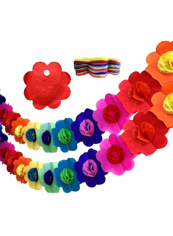S-shine Crafts 12 ft. x 7" Multicolor Tissue Flower Garland Novelty Rainbow Paper Garland Party Decorations Colorful Bunting Banner Tissue Flower - Image 2
