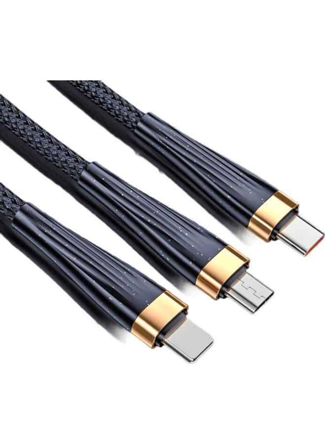 Lenvog Lanwogang 100W Three-In Data Cable, Charging Cable, 6A Super Fast Charging, Compatible With Apple Iphone/Huawei/Xiaomi/Honor Phones, Universal, 2 Meters, Black And Gold - Image 2