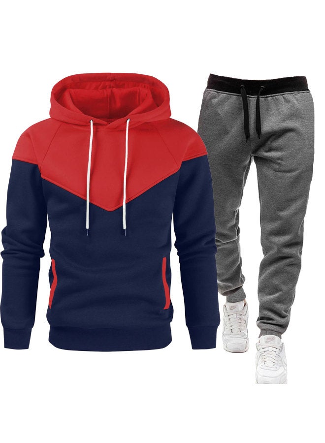 نيو هودي جديد للرجال مجموعة شبابية عصرية رياضية عادية بألوان متباينة مع قلنسوة - Image 1