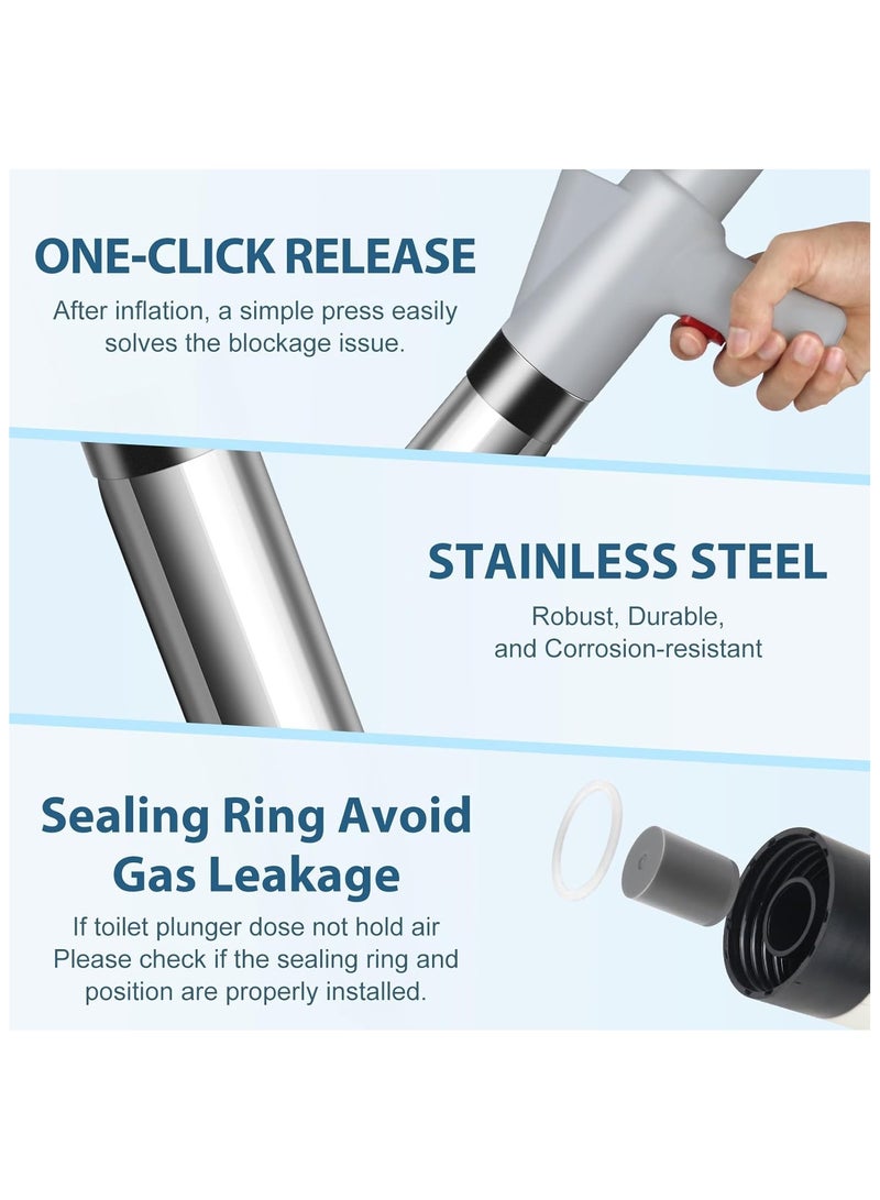 مكبس مرحاض، رمادي اللون، مزيل انسداد المرحاض، طقم مكبس عالي الضغط مع 4 رؤوس قابلة للاستبدال، مكبس مزيل انسداد الحوض لإزالة انسداد المراحيض، الحوض، حوض الاستحمام، الأرضية، الصرف - Image 3