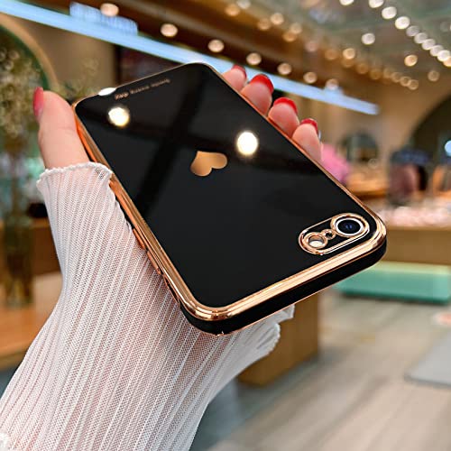 Teageo for iPhone SE 2022, SE 2020, iPhone 7 Case, iPhone 8 Case Phone Case for Women Girl Cute Love-Heart Luxury Bling Plating Soft Back Cover Camera Protection Bumper Silicone Shockproof Case, Black - Image 2