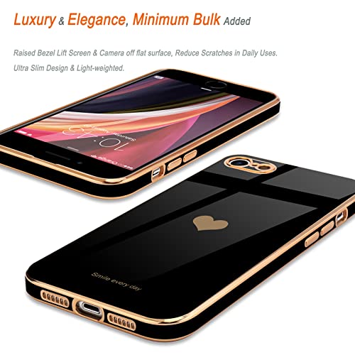 Teageo for iPhone SE 2022, SE 2020, iPhone 7 Case, iPhone 8 Case Phone Case for Women Girl Cute Love-Heart Luxury Bling Plating Soft Back Cover Camera Protection Bumper Silicone Shockproof Case, Black - Image 4