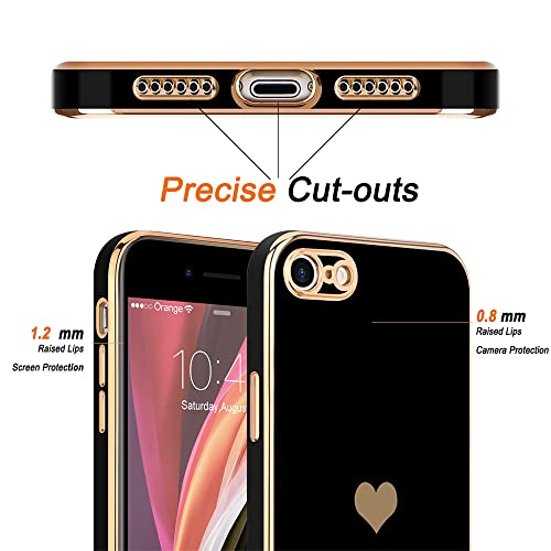 Teageo for iPhone SE 2022, SE 2020, iPhone 7 Case, iPhone 8 Case Phone Case for Women Girl Cute Love-Heart Luxury Bling Plating Soft Back Cover Camera Protection Bumper Silicone Shockproof Case, Black - Image 3