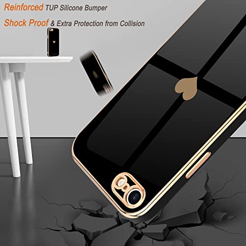 Teageo for iPhone SE 2022, SE 2020, iPhone 7 Case, iPhone 8 Case Phone Case for Women Girl Cute Love-Heart Luxury Bling Plating Soft Back Cover Camera Protection Bumper Silicone Shockproof Case, Black - Image 5