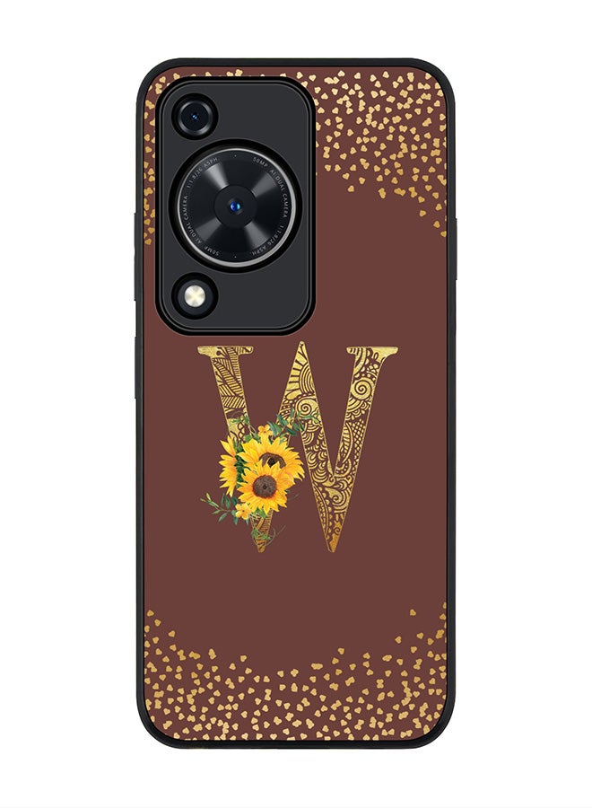 Stylizedd Rugged Black edge case for Huawei nova Y72 / Huawei Enjoy 70 4G,Slim fit Soft Cover Custom Monogram Initial Letter Floral Pattern Alphabet - W (Brown) - Image 1