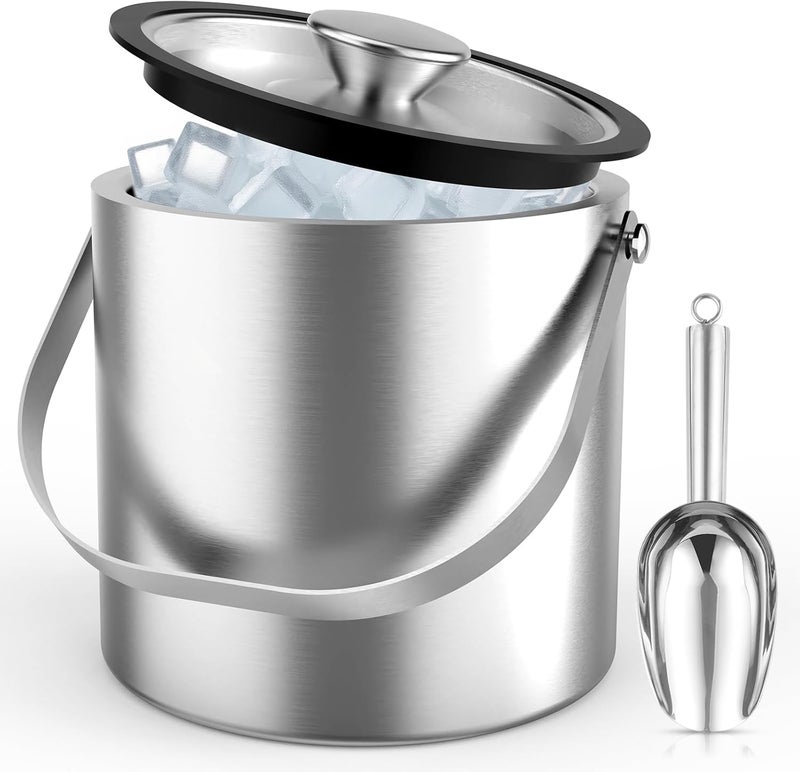 DINOTIME 3L Ice Cube Tray with Lid, Scoop & Tongs, Double-Walled Stainless Steel Insulation Ice Cube Tray - Image 1