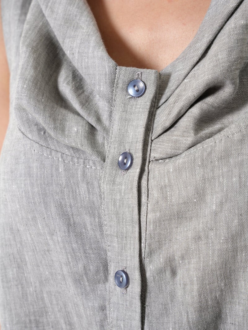 ميتامورفوزا فستان كتان رمادي بحافة غير متماثلة (لمسة عصرية جريئة) - Image 4