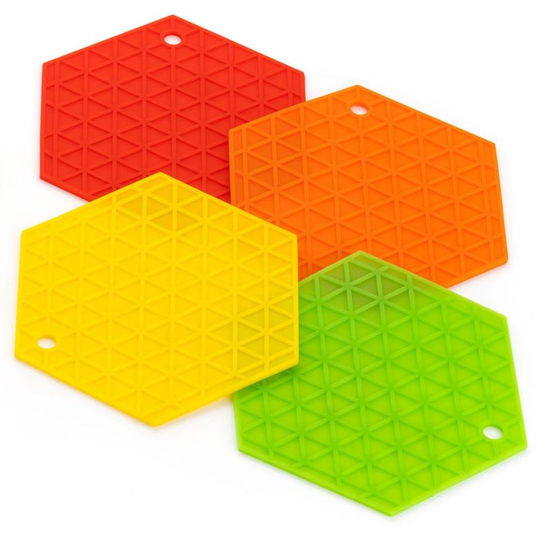 Puno Hexagonal Silicone Trivets Mats for Hot Pots and Pans,Multi Purpose Heat Resistant Trivet Mat Table Mat (Set of 4 Pcs) - Image 1