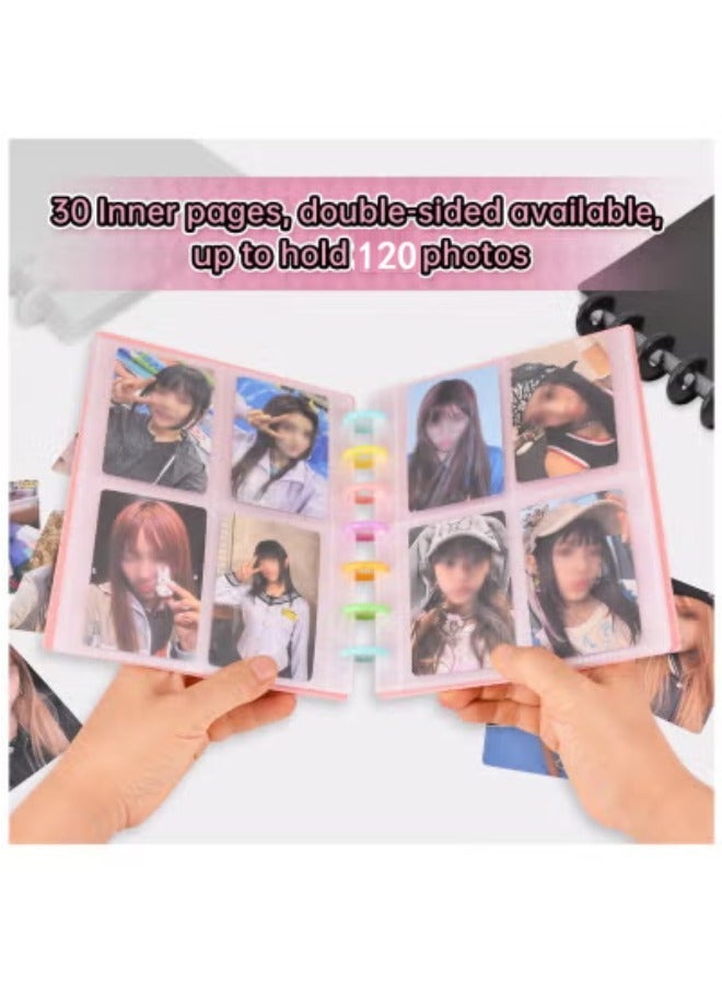 سينران بطاقة فوتوغرافية متعددة الأغراض ملزمة 4 شبكة - 30 صفحة120 جيوب ألبوم غطاء PP فضفاض الأوراق لتخزين بطاقة بولارويد / أيدول / بطاقة عمل - Image 5