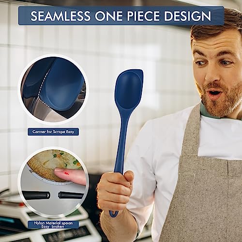 HOTEC 446°F Heat Resistant Silicone Cooking Spoon Spatula, BPA Free Large Kitchen Solid and Slotted Spoons for Mixing, Serving, Scraping, Non-stick, Dishwasher Safe Classic Blue 12.5inch - Image 4