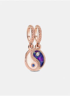 PANDORA Yin and Yang 14k rose gold plated splitable dangle with clear CZ, true blue crystal, shimmering silver white and blue enamel 