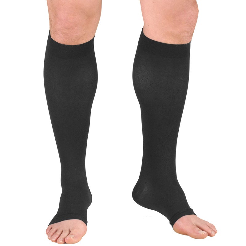 Truform 2030 mmHg Compression Stockings for Men and Women Knee High Length Open Toe Charcoal Large