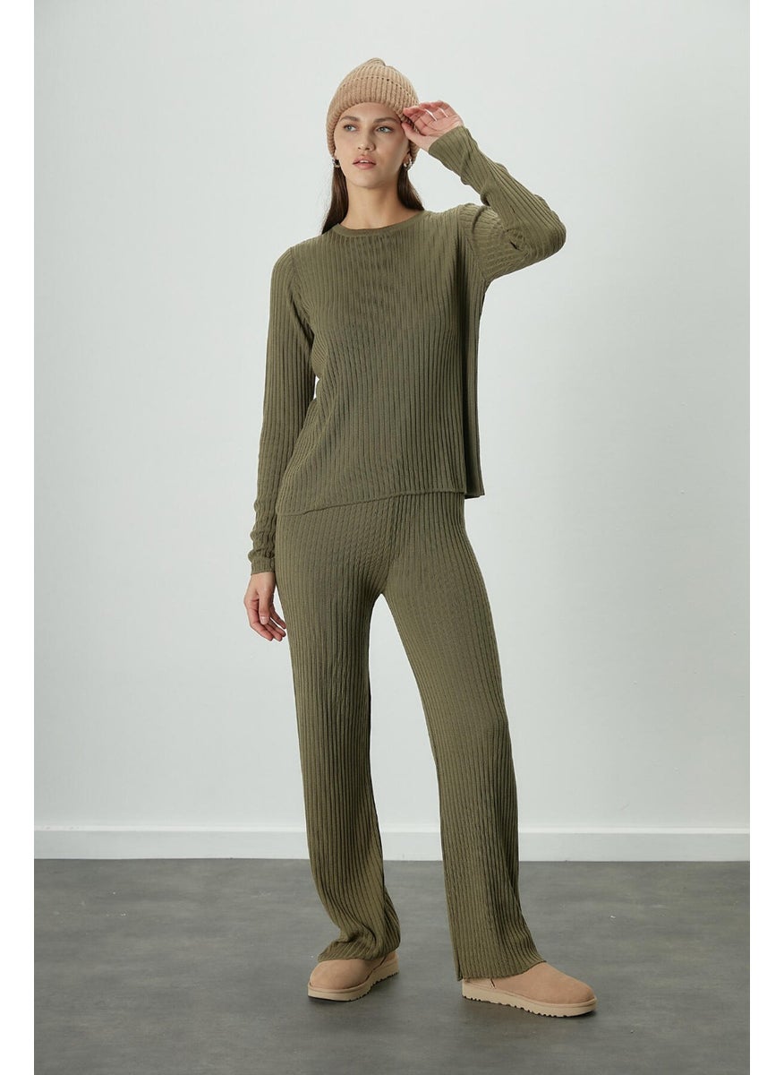 Manuka - Ribbed Comfortable Knitwear Trousers Khaki - Image 1