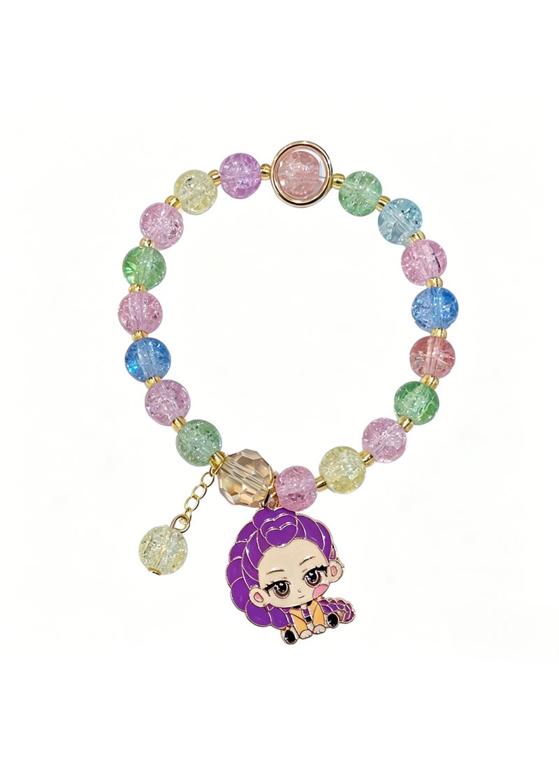 saykfoe KPOP Demon Hunters Rumi Beaded Bracelet, Cute Anime Character Charm Bracelet with Pastel Crackle Beads, Cartoon Hand Chain Jewelry for Fans, Kids & Teens - Image 1