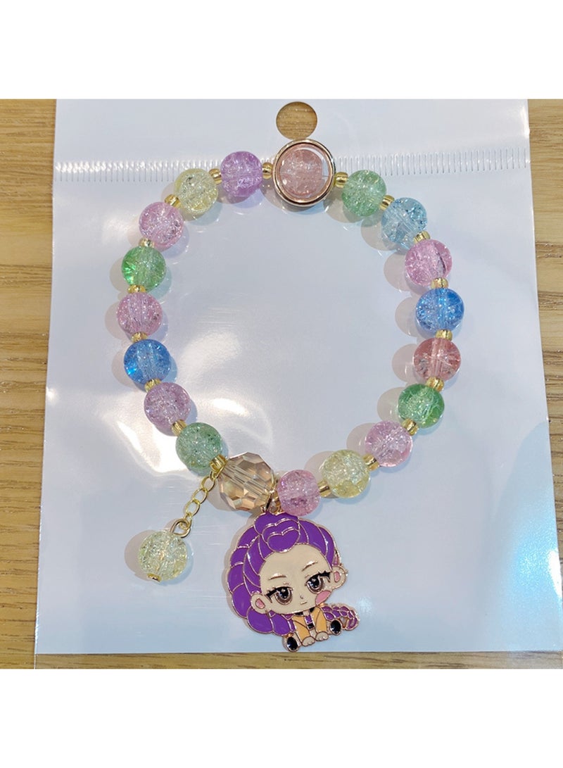 saykfoe KPOP Demon Hunters Rumi Beaded Bracelet, Cute Anime Character Charm Bracelet with Pastel Crackle Beads, Cartoon Hand Chain Jewelry for Fans, Kids & Teens - Image 4