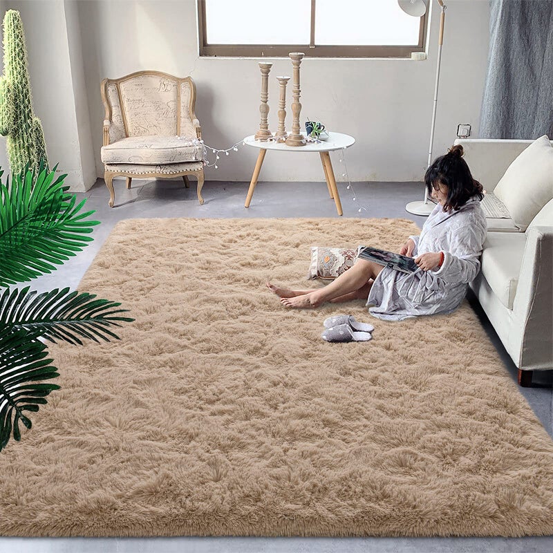 DweIke Fluffy Beige Rugs for Bedroom Living Room 4x6 Feet Soft Plush Shaggy Light Tan Girls Boys Kids Rug NonSlip and Machine Washable Carpet for Dorm Nursery Classroom Decor