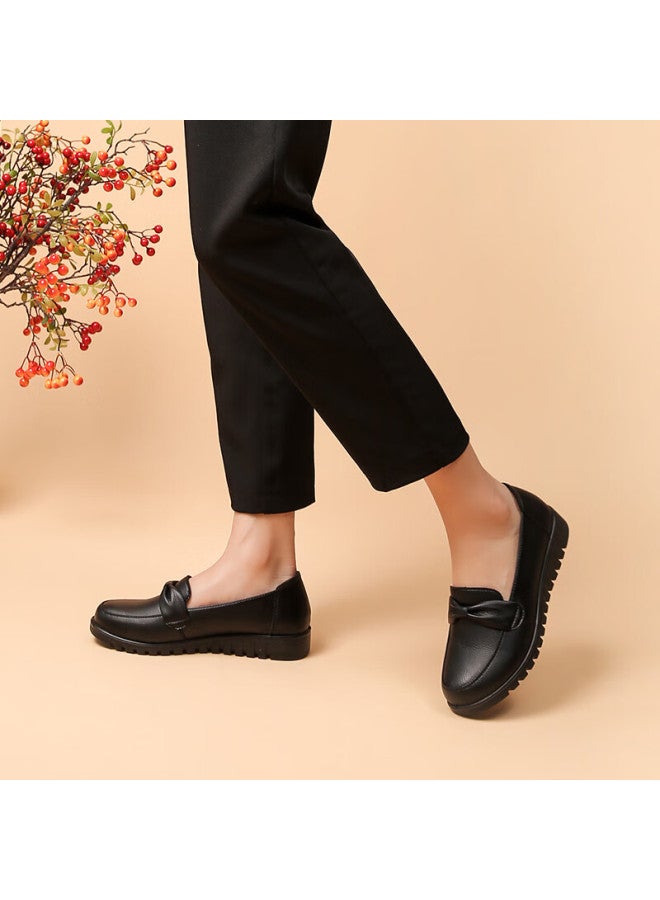 Egchi Women's Shoes Single Middle-aged And Elderly Mother Shoes Ladies Leather Loafers H7523 Black Size 42 - Image 2