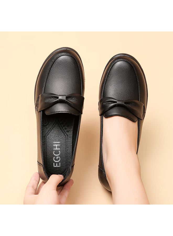 Egchi Women's Shoes Single Middle-aged And Elderly Mother Shoes Ladies Leather Loafers H7523 Black Size 42 - Image 4