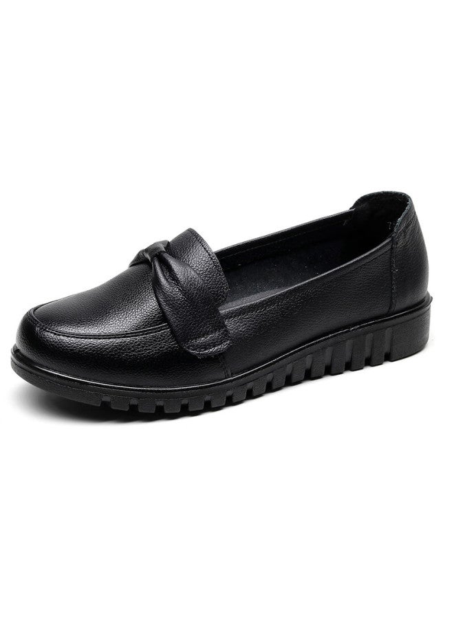 Egchi Women's Shoes Single Middle-aged And Elderly Mother Shoes Ladies Leather Loafers H7523 Black Size 42 - Image 3
