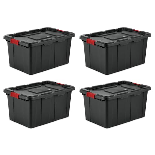 Sterilite 12Pack Industrial Tote Plastic Storage Bins with Lids 27 Gallon Black  HeavyDuty Organizing Containers for Closet Bathroom and Office