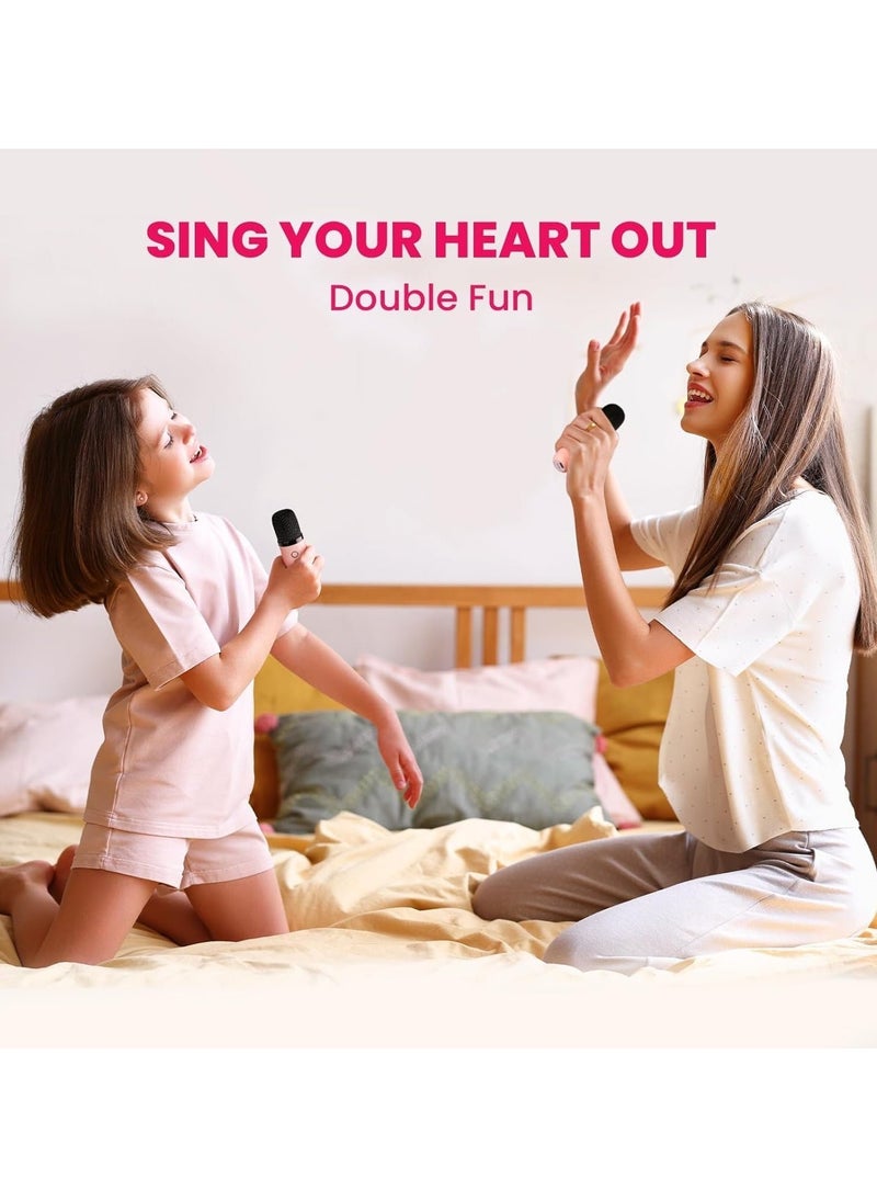 Mini Karaoke Machine for Kids & Adults – Portable Bluetooth Speaker with 2 Wireless Microphones, MP3 Music Player, Birthday & Party Gift for Girls (Pink, 2 Mics) - Image 2