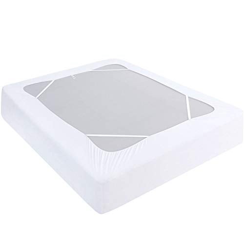 Moonsea Box Spring Cover King Size, Elastic Fabric Wrap Around 4 Sides Bed Skirt, Sleek Alternative for Bed Skirts for Hotel/Home, Fits Box Springs up to 13”, White - Image 1