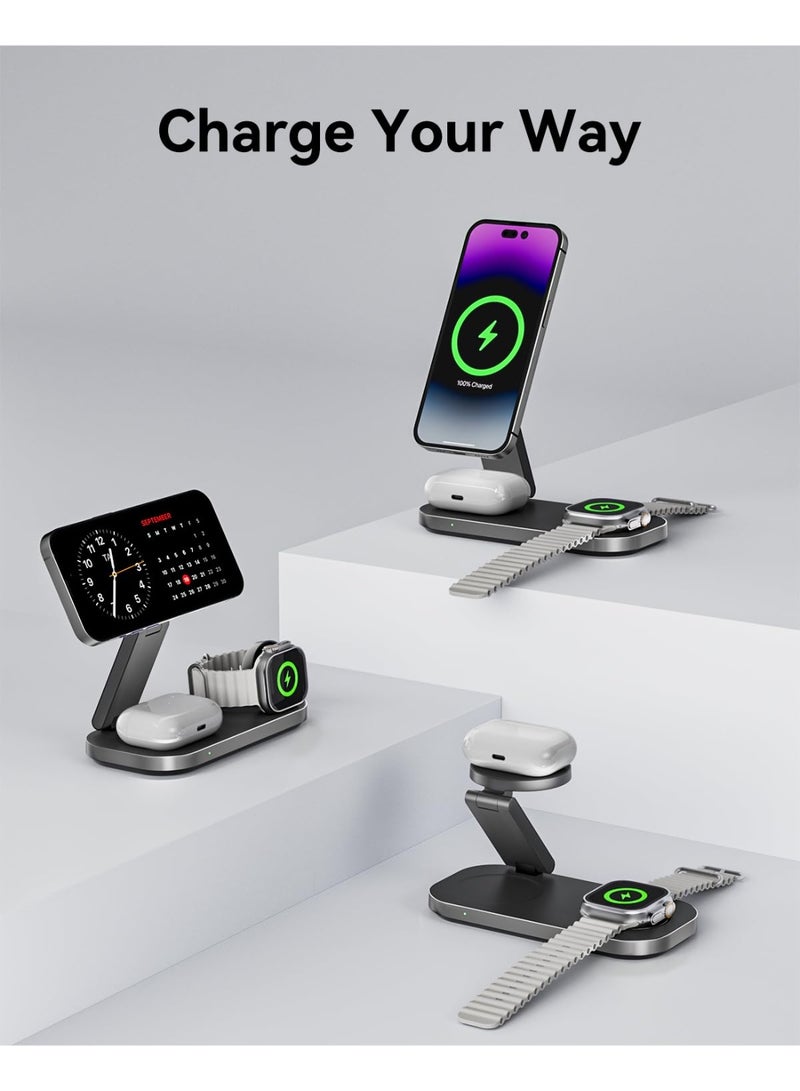 for 3-In-1 Wireless Charging Station For Apple Devices, Magnetic Foldable Fast Charger Stand Compatible With Magsafe, Suitable For Iphone Air/17/16/15/14/13/12 Series, Apple Watch And Airpods Pro/4/3/2，Black - Image 5