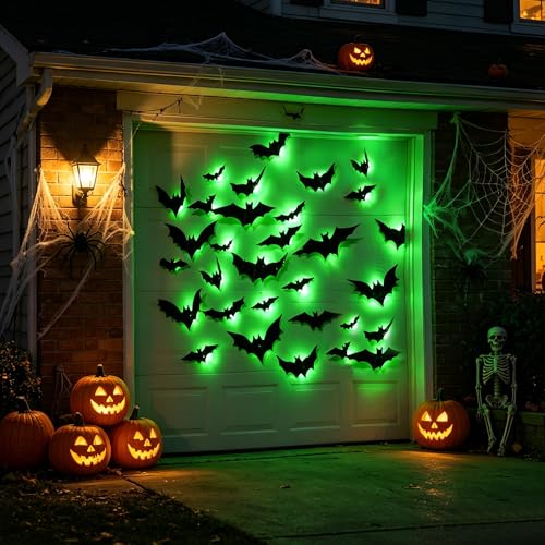 Dr.DuDu DRDUDU 36 Pack Bats Halloween Decorations Light Up Bat Wall Stickers with Green LED 3D Removable Window Decals for IndoorOutdoor Bathroom Door Home Bedroom Halloween Party - Image 3