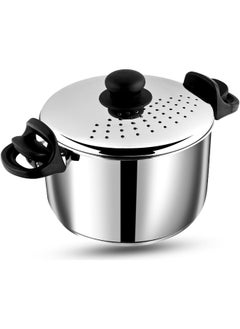 VINOD Stainless Steel Pasta/Noodle/Rice Boiling Pot with Strainer Lid, Sturdy Lockable Virgin Bakelite Handles, Sandwich Bottom, Induction and Gas Stove Friendly, 6.8 Litre  - Image 1