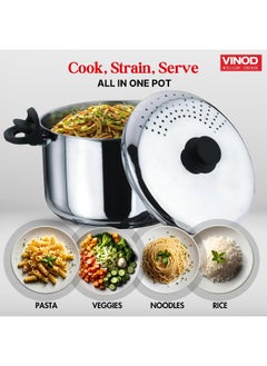 VINOD Stainless Steel Pasta/Noodle/Rice Boiling Pot with Strainer Lid, Sturdy Lockable Virgin Bakelite Handles, Sandwich Bottom, Induction and Gas Stove Friendly, 6.8 Litre  - Image 2