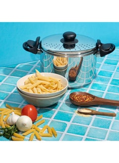 VINOD Stainless Steel Pasta/Noodle/Rice Boiling Pot with Strainer Lid, Sturdy Lockable Virgin Bakelite Handles, Sandwich Bottom, Induction and Gas Stove Friendly, 6.8 Litre  - Image 3