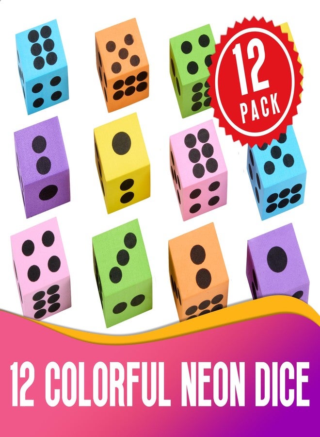 Playbees Neon Big Foam Dice Set - 12-Pack, Jumbo, and Colorful Dice for Kids - Ideal for Boosting Math Skills, Great Gifts, and Party Fun - Image 4