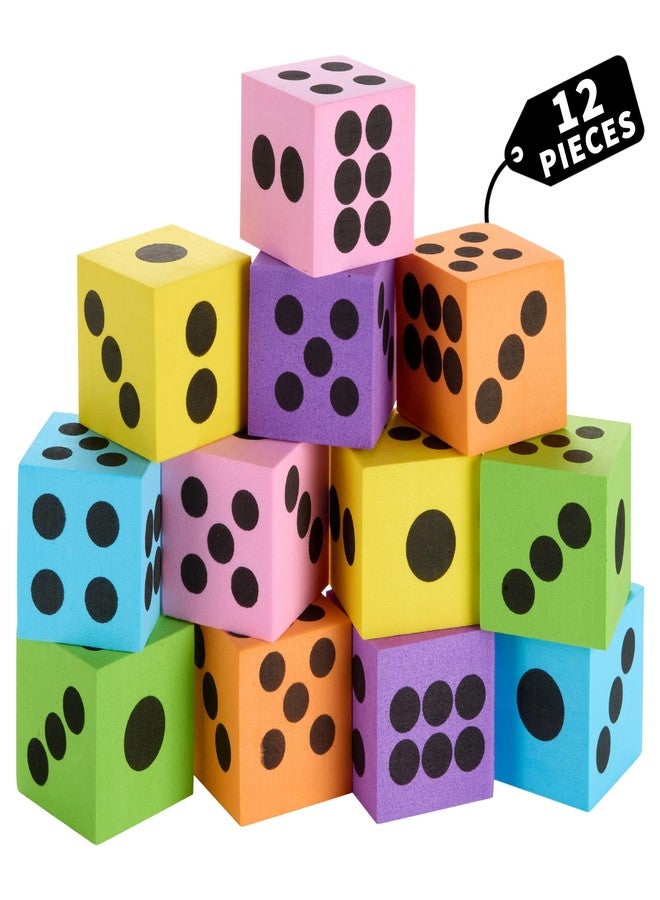 Playbees Neon Big Foam Dice Set - 12-Pack, Jumbo, and Colorful Dice for Kids - Ideal for Boosting Math Skills, Great Gifts, and Party Fun - Image 1