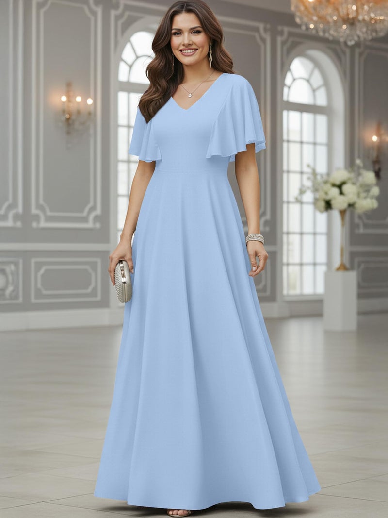 KOH KOH Womens Short Sleeve Ruffle Elegant Modest Dressy Wedding Guest Prom Bridesmaid Cocktail Party Flowy Long Tall Formal Maxi Dress Dresses Gown Gowns, Sky Light Blue L 12-14 - Image 4