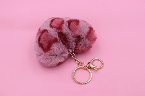 Real Sic Pom Pom Keychain - Faux Fur For Girls Women Backpack Purse Gift (Fuchsia Leopard Heart) - Image 2