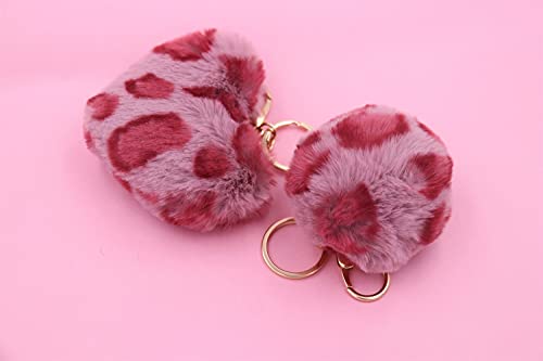 Real Sic Pom Pom Keychain - Faux Fur For Girls Women Backpack Purse Gift (Fuchsia Leopard Heart) - Image 5