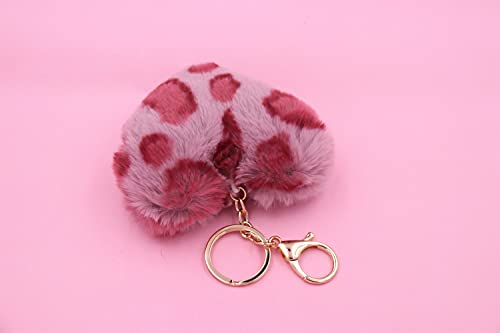 Real Sic Pom Pom Keychain - Faux Fur For Girls Women Backpack Purse Gift (Fuchsia Leopard Heart) - Image 3