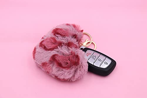 Real Sic Pom Pom Keychain - Faux Fur For Girls Women Backpack Purse Gift (Fuchsia Leopard Heart) - Image 4