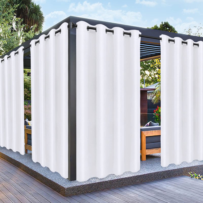 PureFit PureFit Outdoor Curtains for Patio Waterproof Weatherproof UV and Fade Resistant Outside Curtains for Gazebo Front Porch Pergola Sun Blocking Privacy Curtain 52W x 84L inch 1 Panel White
