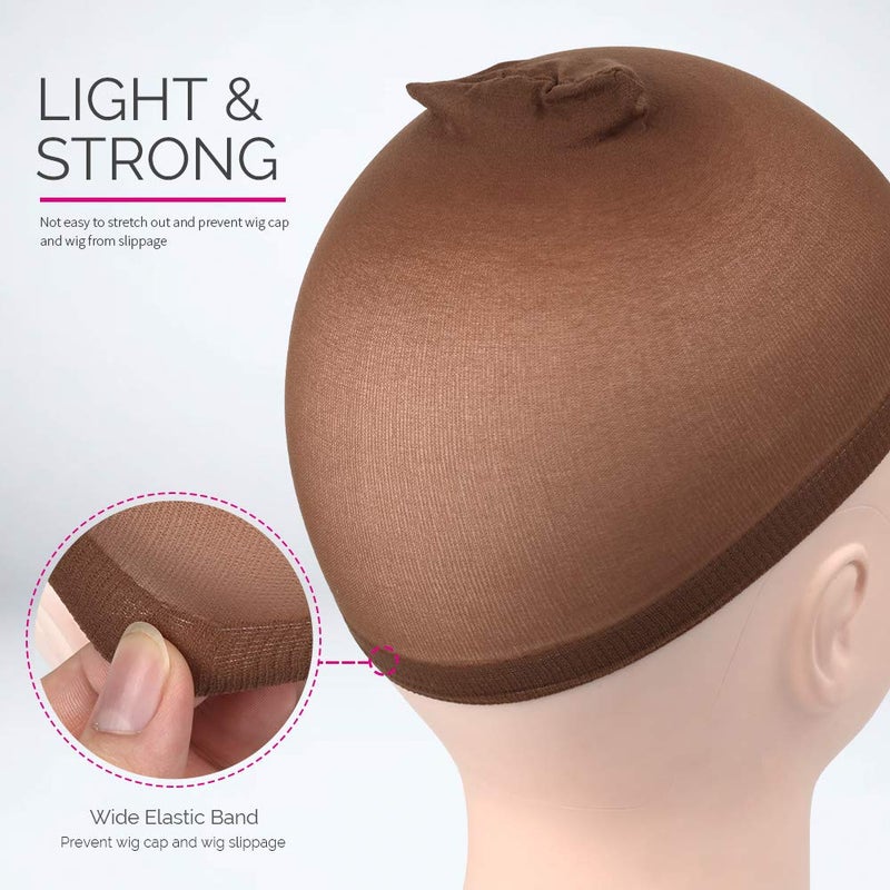 FANDAMEI Wig Cap, 4 pieces Dark Brown Stocking Wig Caps Stretchy Nylon Wig Caps for Women - Image 5