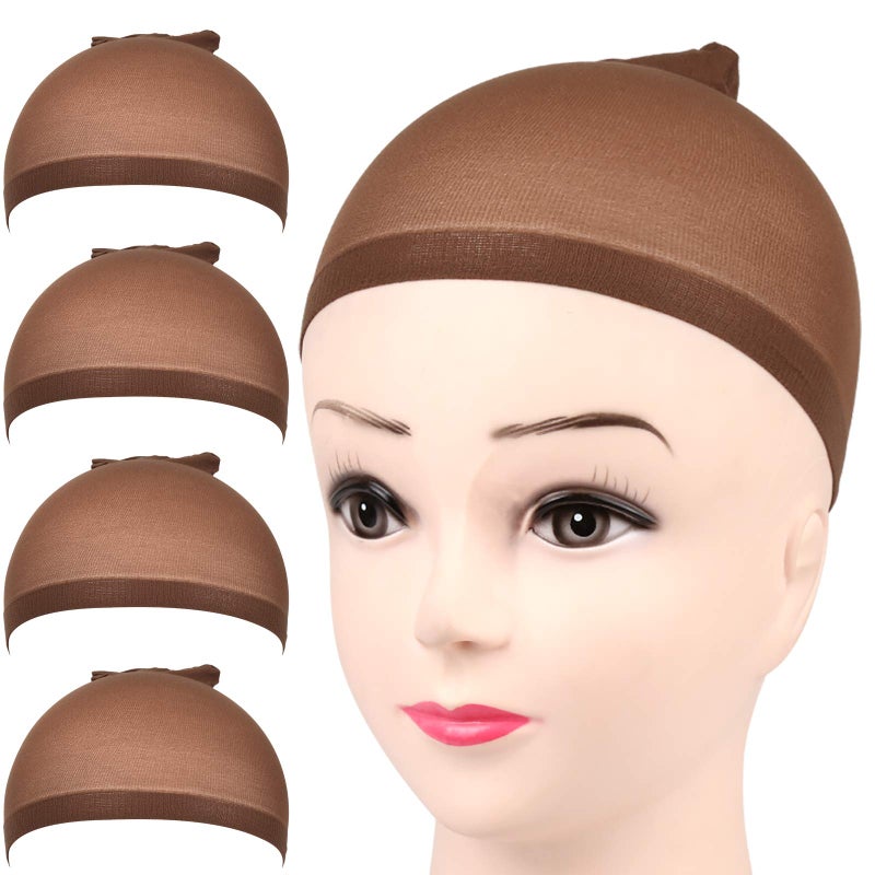 FANDAMEI Wig Cap, 4 pieces Dark Brown Stocking Wig Caps Stretchy Nylon Wig Caps for Women - Image 1