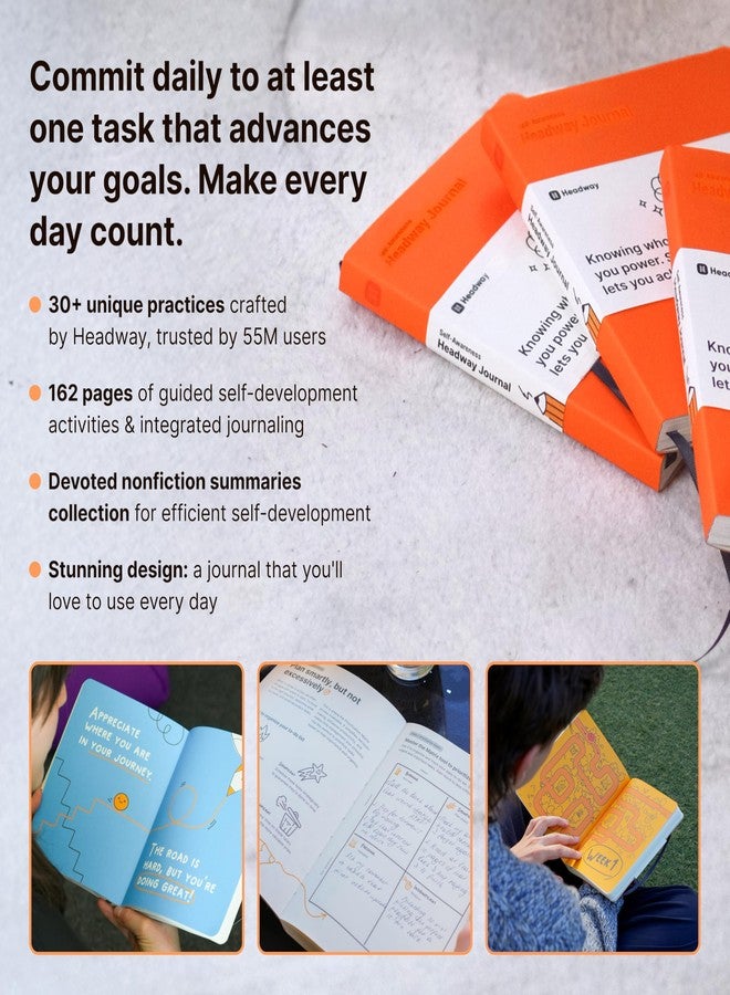 Headway Self-Awareness Guided Journal for Women, Daily Self-Care Planner with Prompts, Motivation Gratitude & Mental Health Journal, Leather Soft Cover Mindfulness Habit Tracker, 8.2" x 6.5", Orange - Image 4